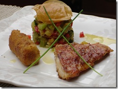 Rouget mille feuille légumes croquette parmesan