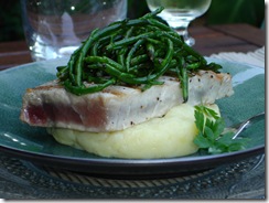 steak thon grille puree ail salsa salicorne