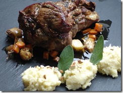 Gigot agneau farci noix figues purée panais