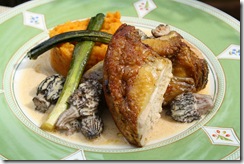 pintade rotie puree patate douce morille